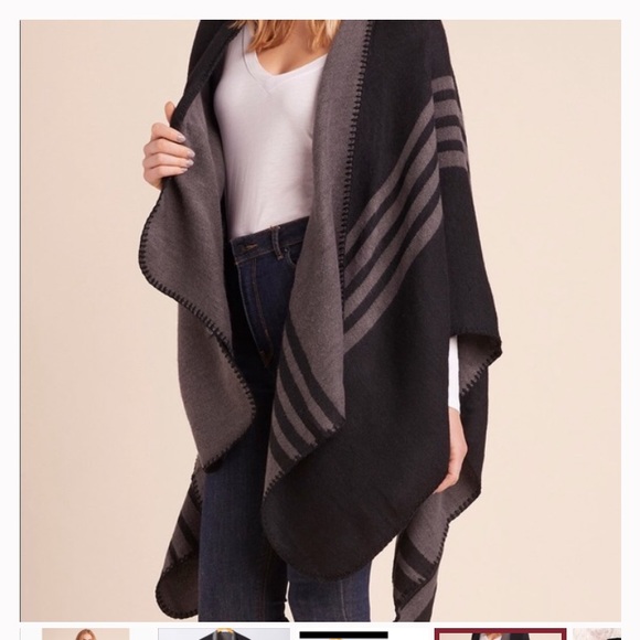 BB Dakota Black and Gray Poncho - Picture 3 of 3